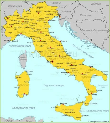Карта италии с городами